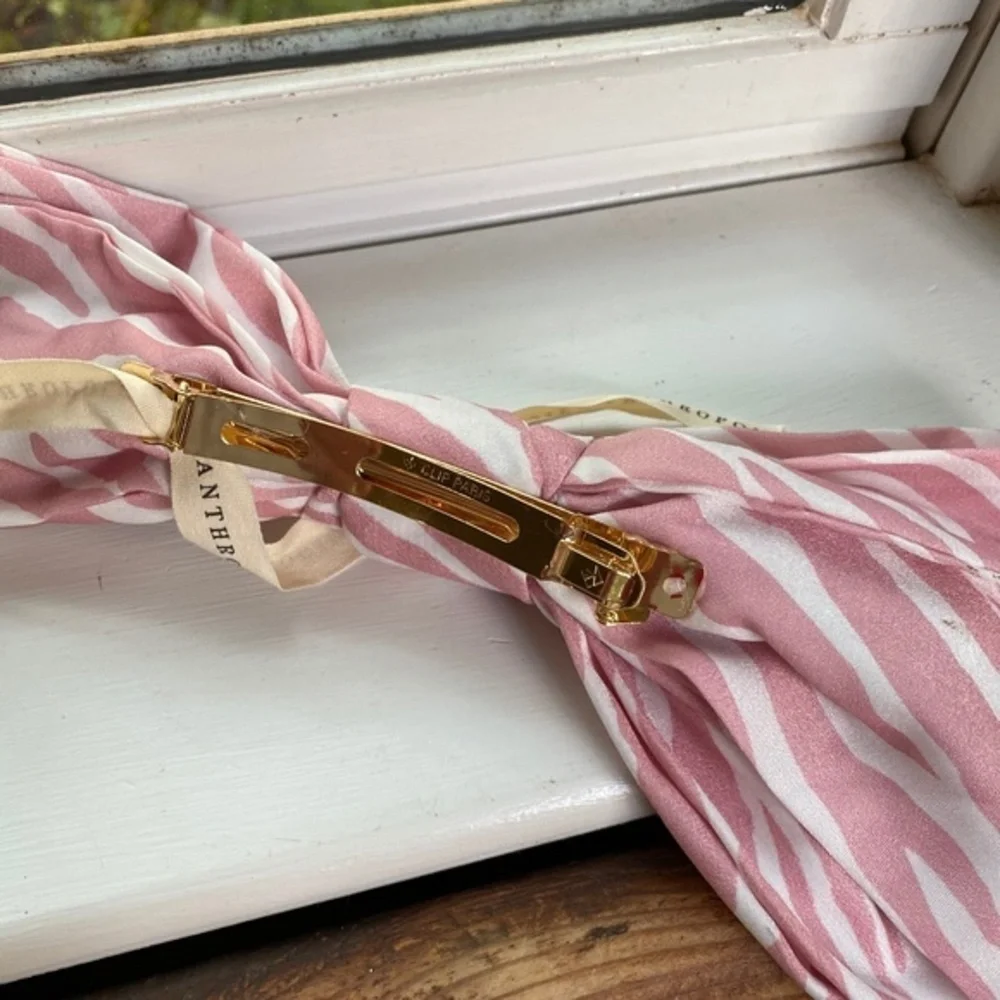 Anthropologie Pink Zebra Satin Hair Bow Barrette